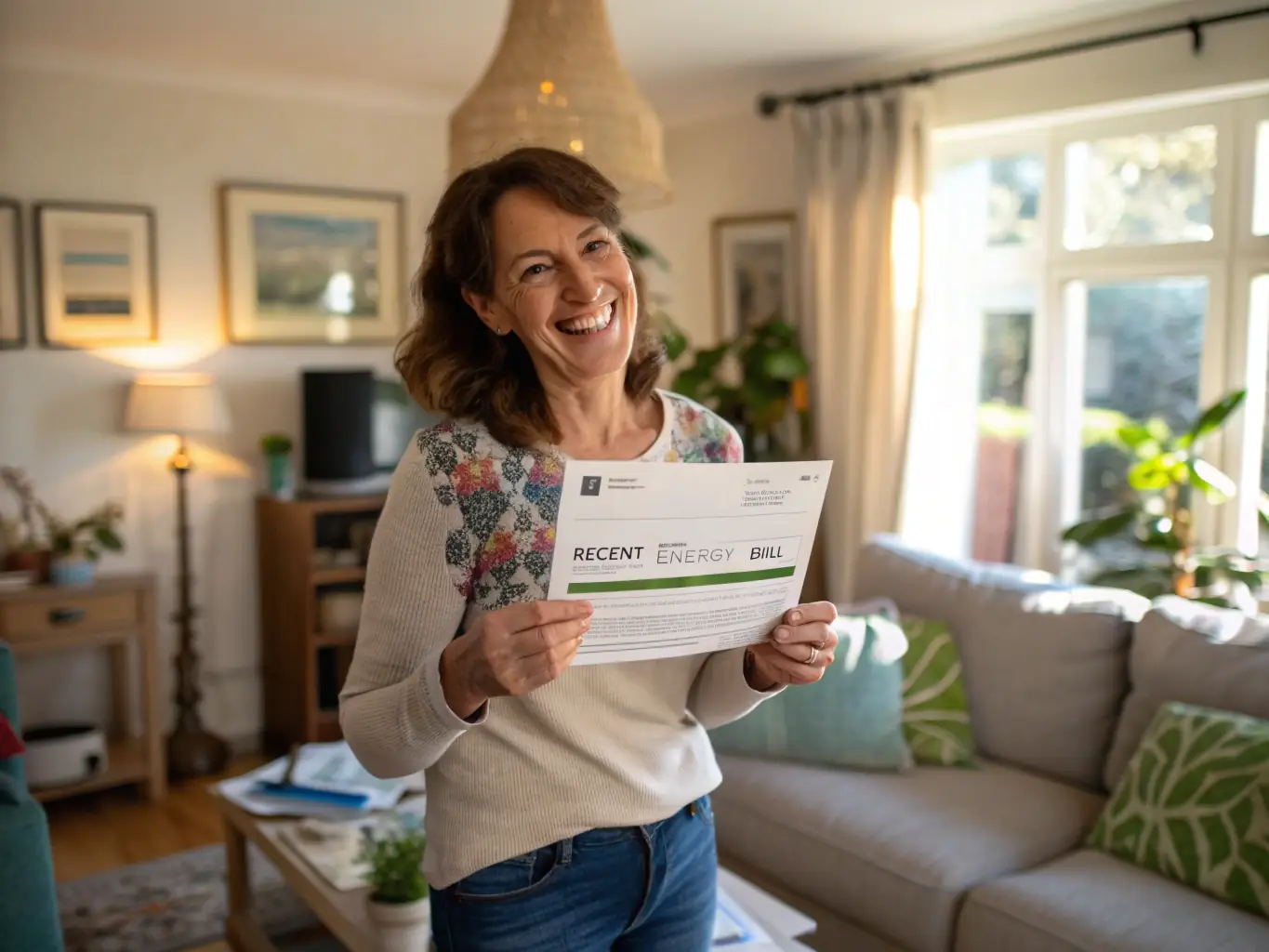 A customer smiling while easily managing their energy account on a user-friendly online portal, illustrating Dock Energy's focus on customer convenience.